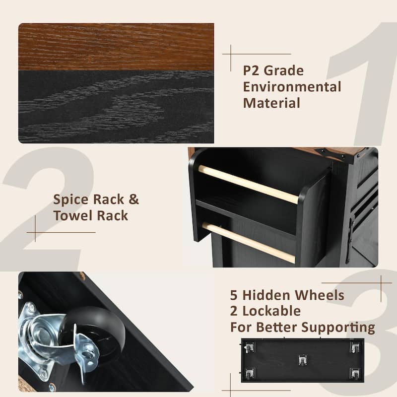 53.7" Farmhouse Kitchen Island with Power Outlet