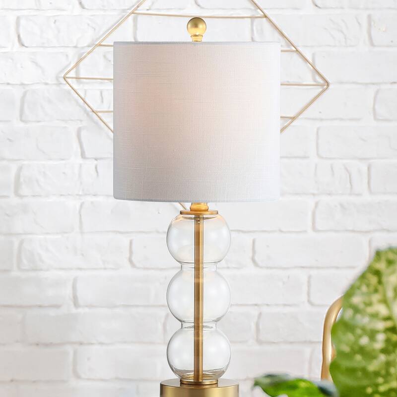 Wilson 21" Glass/Metal LED Table Lamp, White/Brass Gold by JONATHAN Y