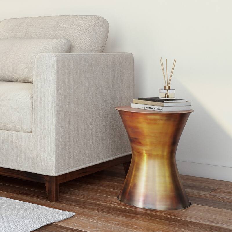 WYNDENHALL Cliona Industrial 15 inch Wide Metal Metal Side Table in Tarnished Brass, Fully Assembled - Tarnished Brass