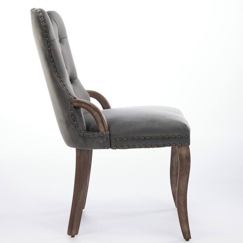 Velvet Dining Chair with Tufted Trim and Wood Legs (Set of 2)