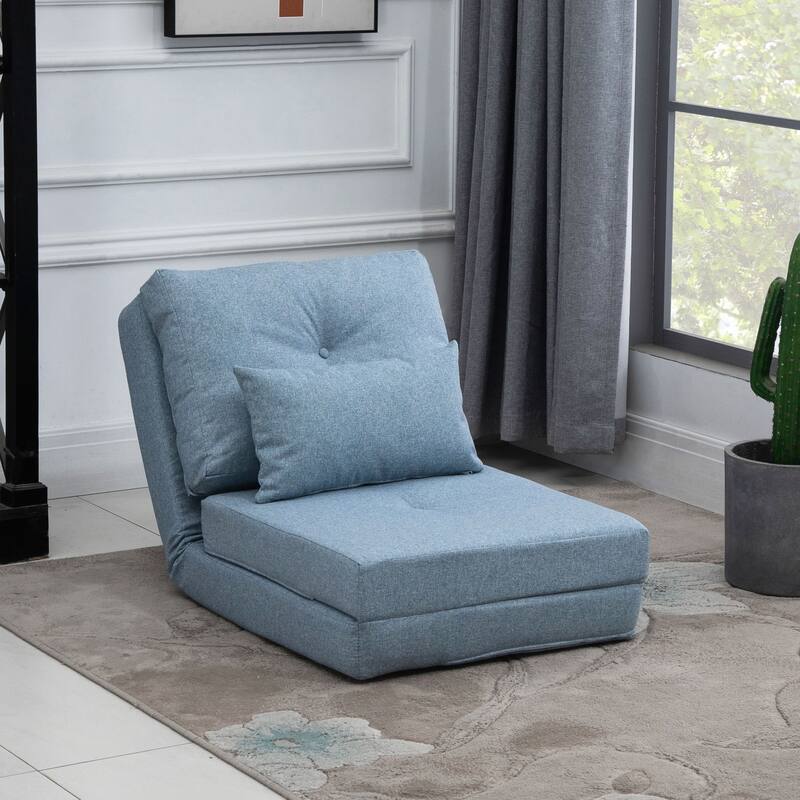 Convertible Flip Chair, Floor Lazy Sofa, Folding Upholstered Couch Bed with Adjustable Backrest, Metal Frame and Pillows