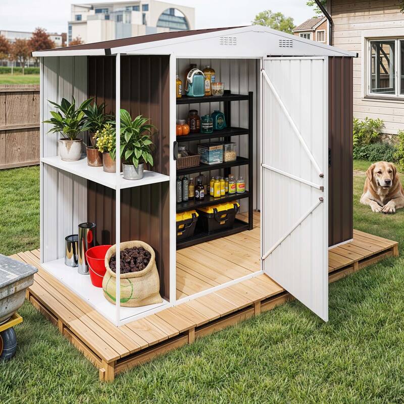 8 x 4 ft Outdoor Storage Shed with 2-Tier Shelf, Metal Tool Shed & Garden Storage Cabinet for Backyard