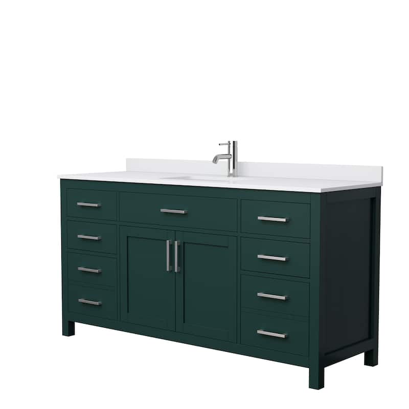 Beckett 66 Inch Single Vanity, Cultured Marble Top - Green, Nickel Trim, White Cultured Marble Top