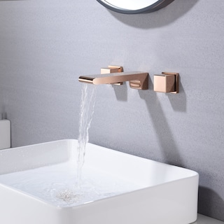 waterfall Rose gold wall mount Dual Handle Bathroom Sink Faucets with Brass Pop up Overflow Drain - 5' x 11'