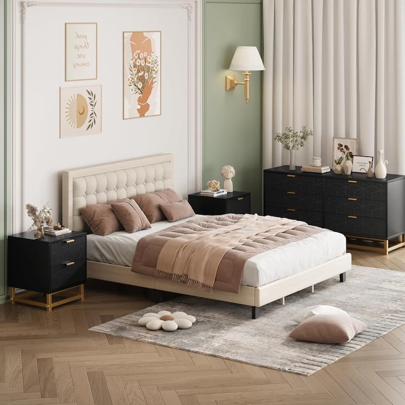 6 Drawer Dresser with Golden Metal Handle and Legs