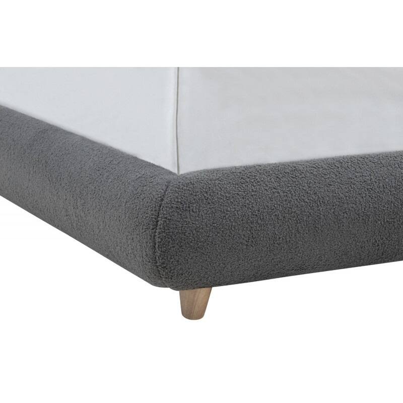 Low-Profile Queen-Size Platform Bed with Soft Fleece Upholstery, Modern Wood Frame, Gray