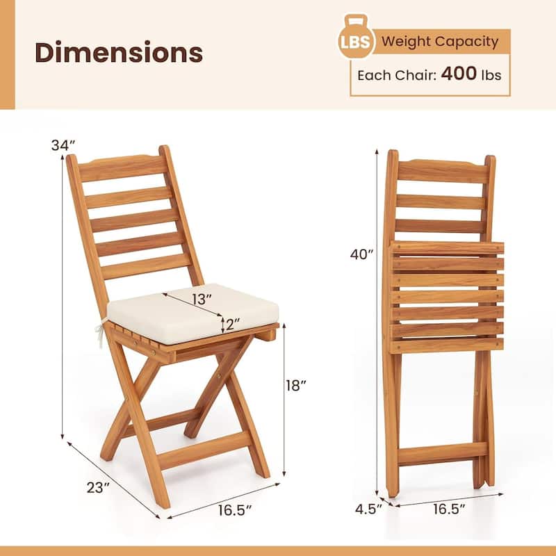 2/4PCS Patio Folding Chairs Acacia Wood Dining Chairs Outdoor Seating