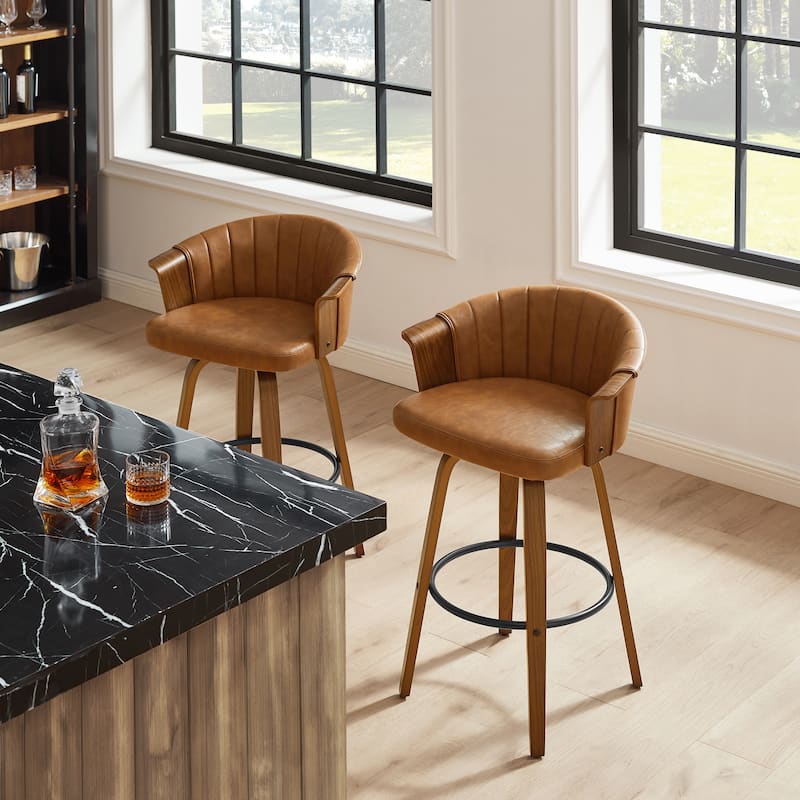 Art Leon Wood and Faux Leather Counter Height Barstool, Set of 2