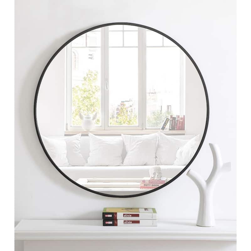 Carson Carrington Labbemala Metal Frame Round Mirror - 32" Diameter - Black