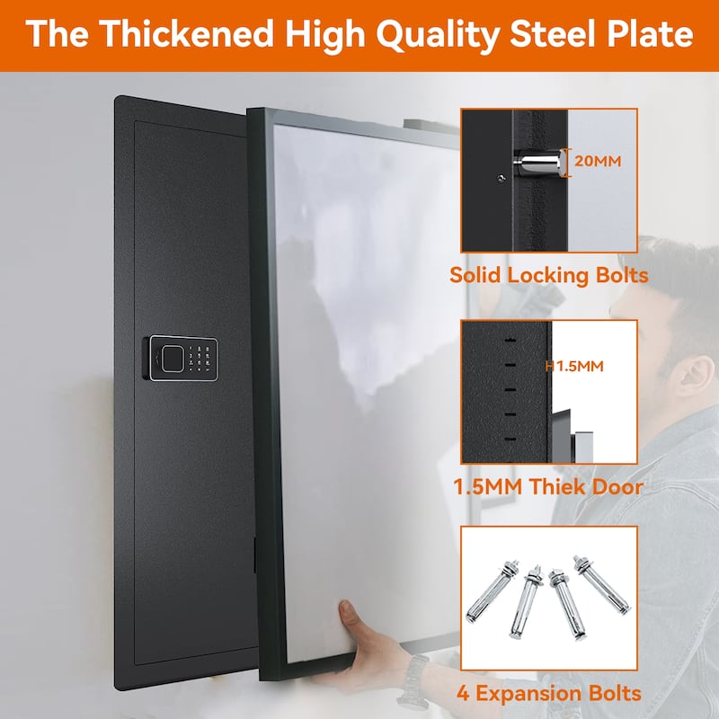 Roomfitters Wall Gun Safe: Quick-Access Rifle Safe with Removable Shelf and Digital Keypad (Black and Silver)