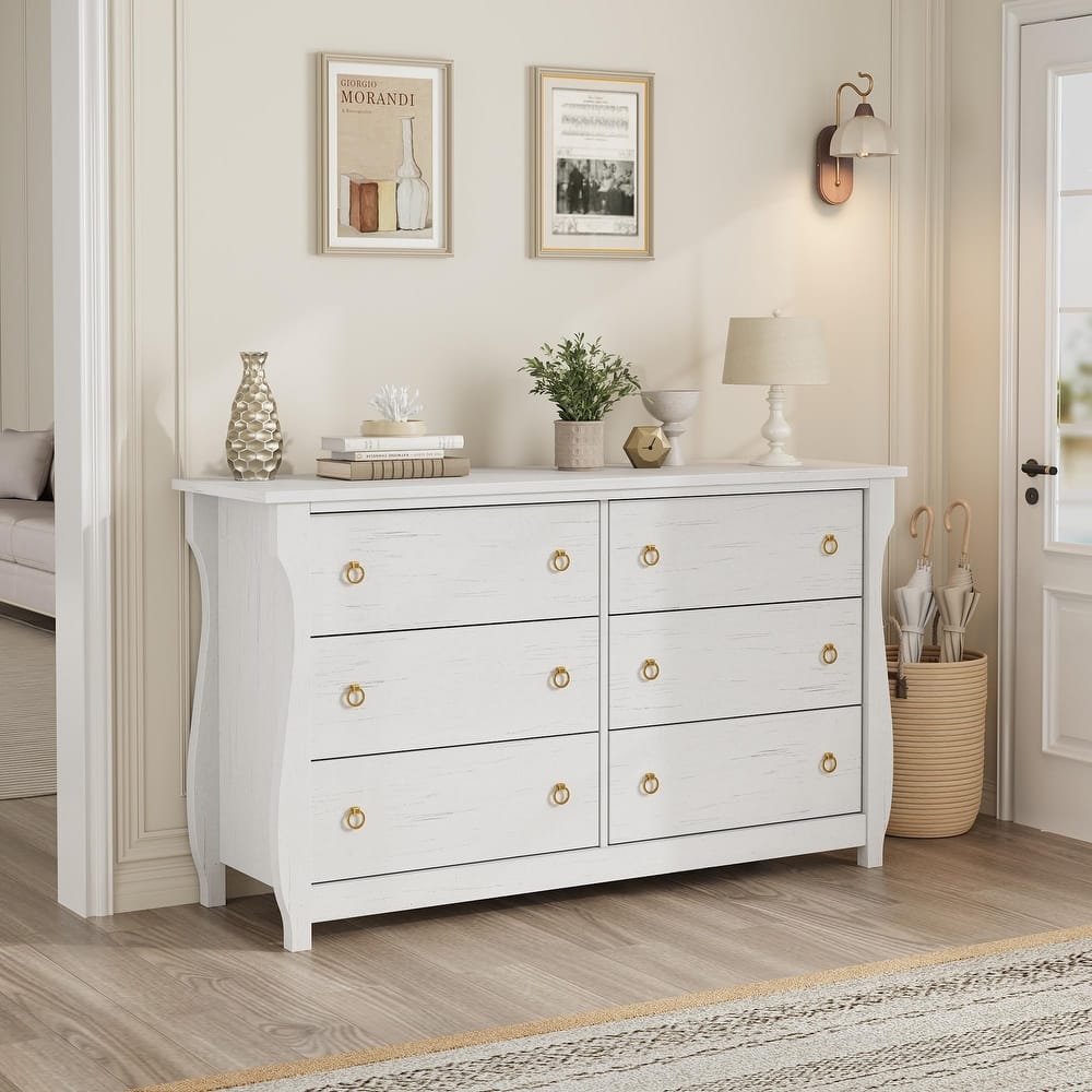 3/6/7 Drawer Dresser - Boho Dresser with Curved Legs, Freestanding Storage Chest Organizer
