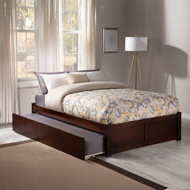 AFI Concord Full Platform Bed with Footboard & Full Trundle - Walnut