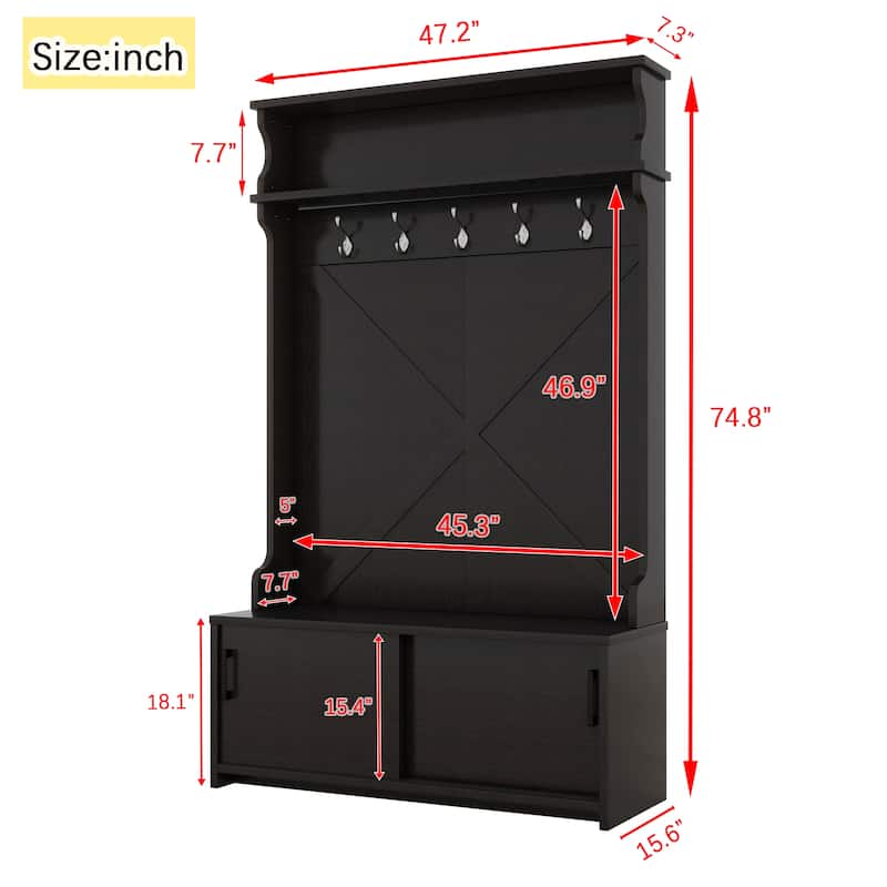 74.8'' Modern Entryway Hall Tree - Shoe Cabinet with Sliding Doors and Coat Rack