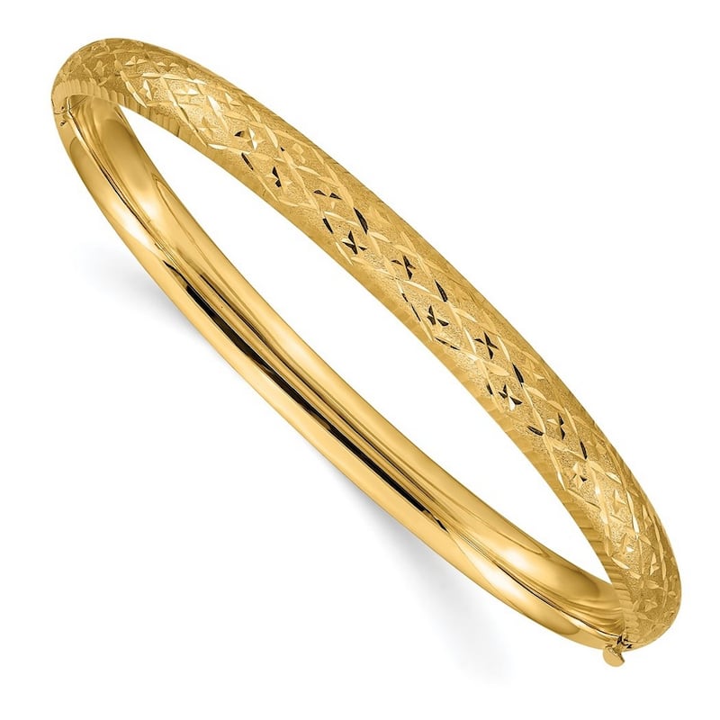 Curata 10k Yellow Gold 7" Diamond Cut Fancy Hinged Bangle Bracelet - 4.75mm 6.5mm 8.75mm
