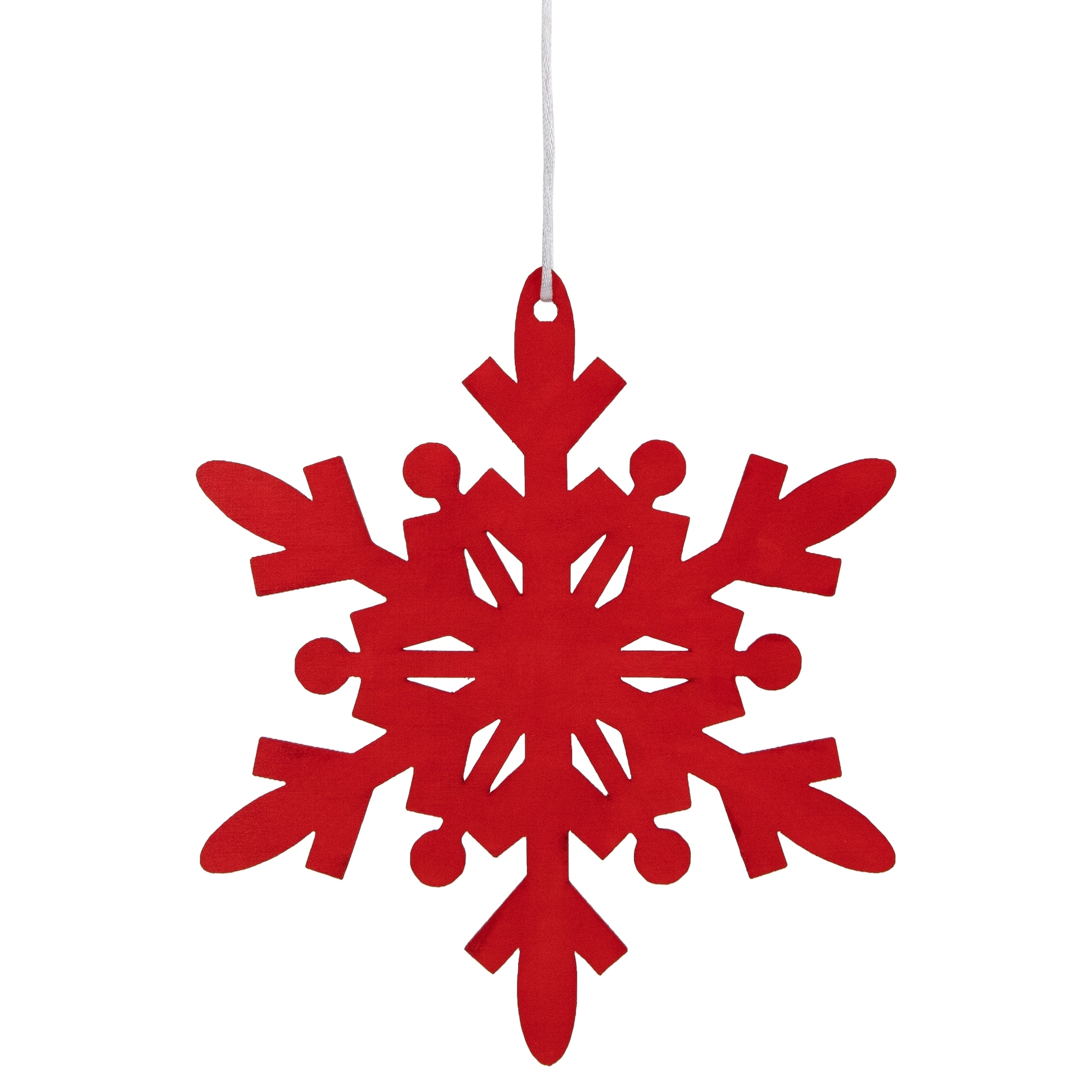 6-Point Hanging Wooden Snowflake Christmas Ornament - 7.75" - Red