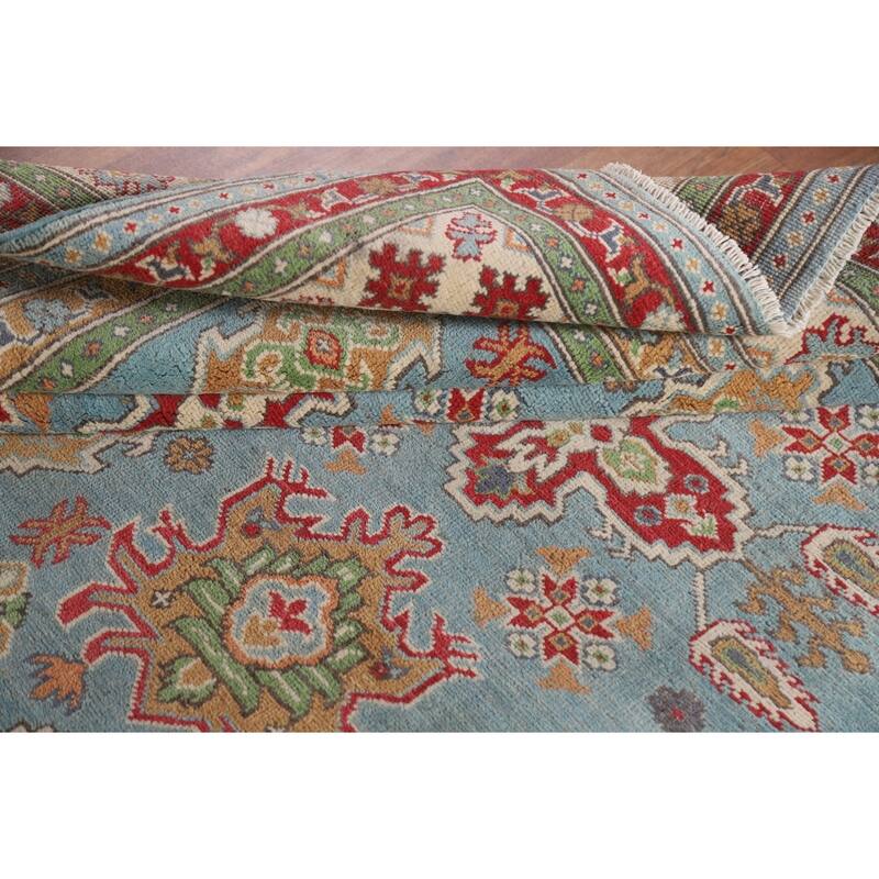 Hand Knotted Oriental 100% Wool Carpet Traditional All-Over Navy Blue & Blues Kazak Area Rug - 9' 8'' X 6' 6''