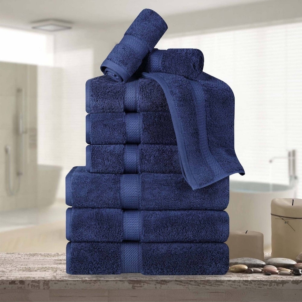 Superior Egyptian Cotton 9 Piece Towel Set Ultra Plush & Absorbent Bath, Hand & Face Towels, Heavyweight Spa Quality