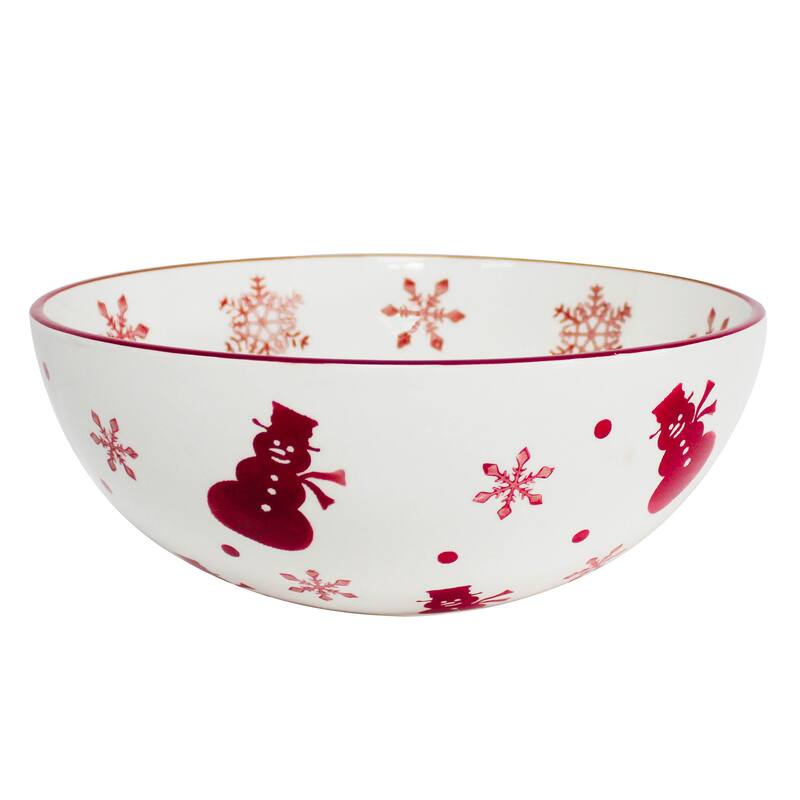 Euro Ceramica Winterfest 11' Round Serving Bowl - White/Red