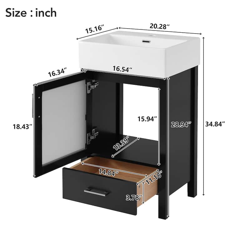 20-Inch Space-Saving Bathroom Vanity – Features Integrated Ceramic Sink, Generous Storage & Compact Design .