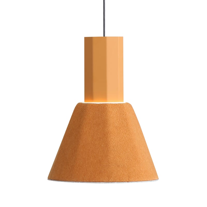 Golden Lighting Faroe 8in Integrated LED Pendant in Earth Yellow/Grey Felt - Gold
