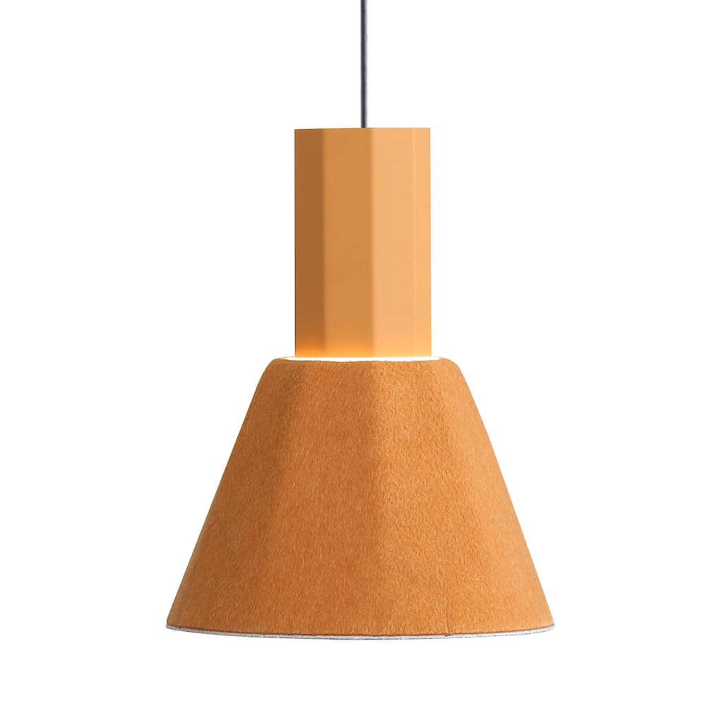 Golden Lighting Faroe 8in Integrated LED Pendant in Earth Yellow/Grey Felt - Gold