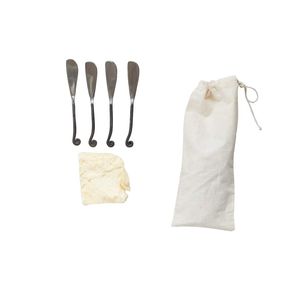 Hand Forged Canape Knives with Black Handles - 6.3"L x 1.0"W x 0.3"H