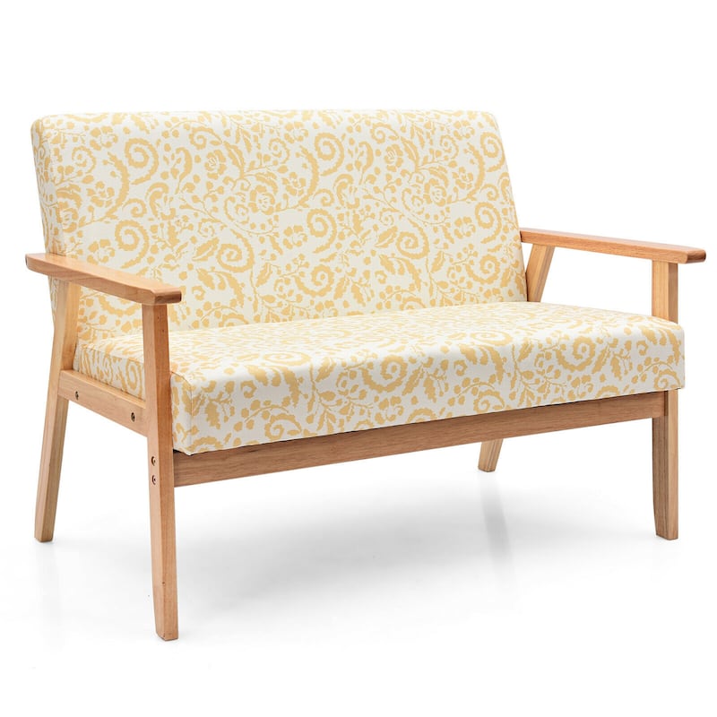 Gymax Modern Fabric Loveseat Sofa Couch Upholstered 2-Seat Wood - 45'' x 26.5'' x 32'' - Yellow Floral