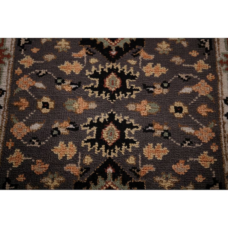 Gray Geometric Kazak Indian Runner Rug Handmade Wool Carpet - 2'7"x 10'3"