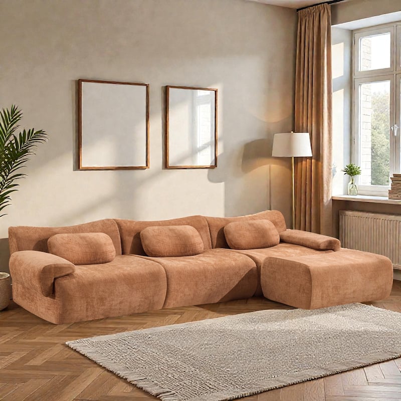 Modular Chenille Sofa Set with Armchair, Extra Large Deep Seat 3 Seater Compression Couch with Pillows