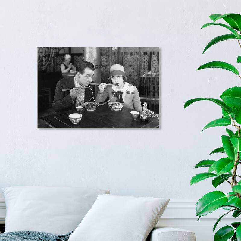 Wynwood Studio 'Romantic Dinner' People and Portraits Wall Art Canvas Print Couples - Black, White - 24 x 16