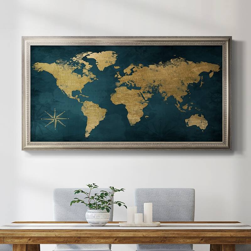 Navy Gold Map Premium Framed Canvas- Ready to Hang