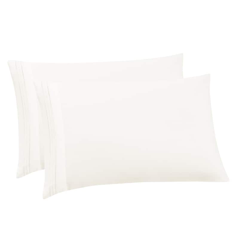 Sweet Home Collection Luxury Embroidered Ultra Soft Microfiber Pillowcases 2 Pack - King - Ivory