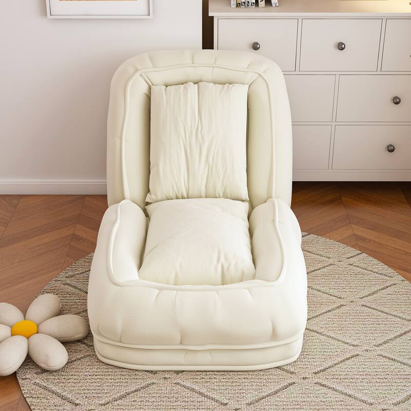 Rossetta Modern Foldable Adjustable Design Corduroy Lazy Bean Bag Chair with 2 Soft Pillows, Pets Friendly - Off White