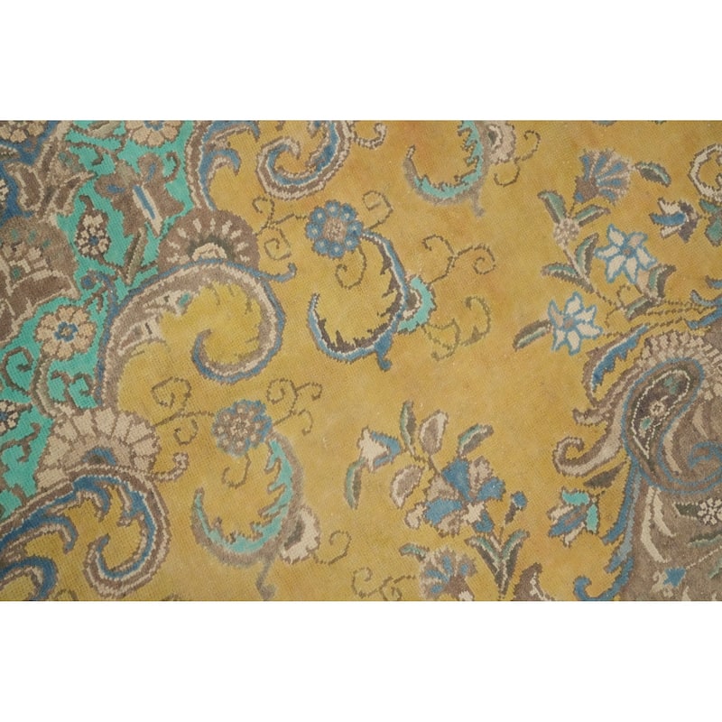 Hand Knotted Oriental 100% Wool Carpet Traditional Floral Yellow & Gold Tabriz Area Rug - 10' 11'' X 7' 6''