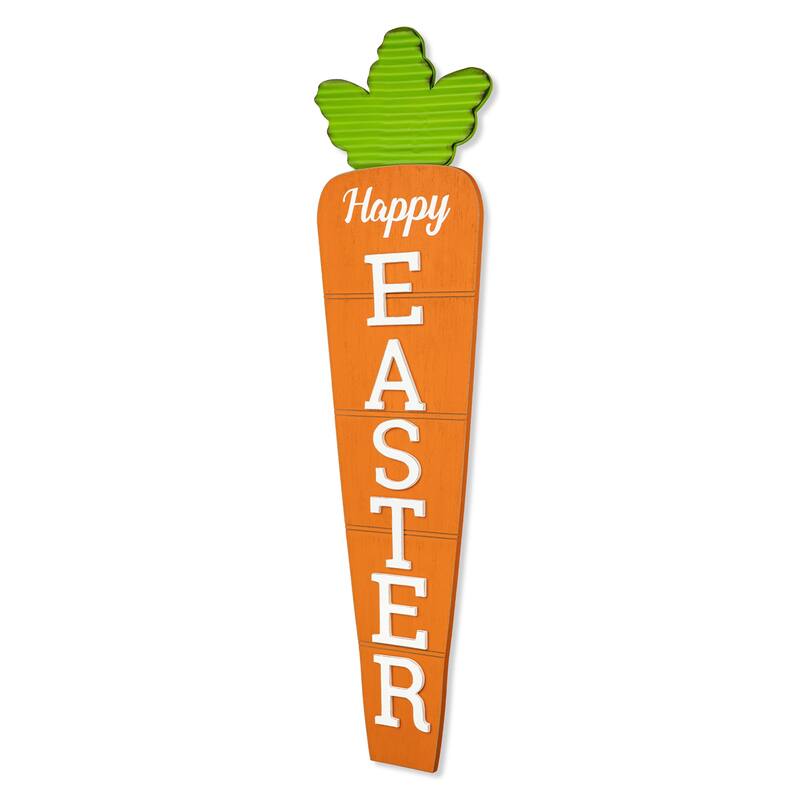 Glitzhome 42"H Easter Wooden Metal Carrot Bunny Porch Sign Spring Gifts