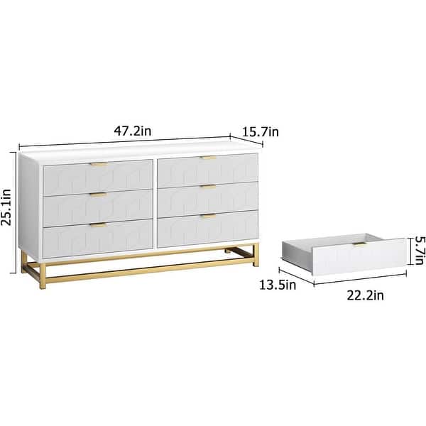 6 Drawer Dresser for Bedroom with Gold Metal Handles for Hallway, Entryway  - On Sale - Bed Bath & Beyond - 43027114