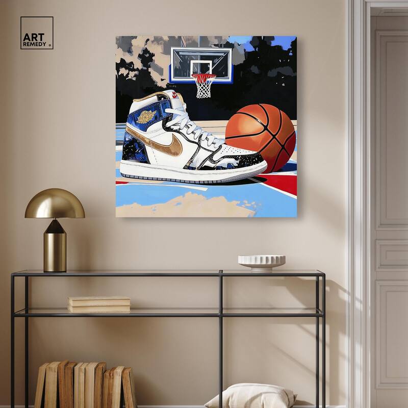 Basketball Court Blues Canvas by Art Remedy, Gallery Wrapped