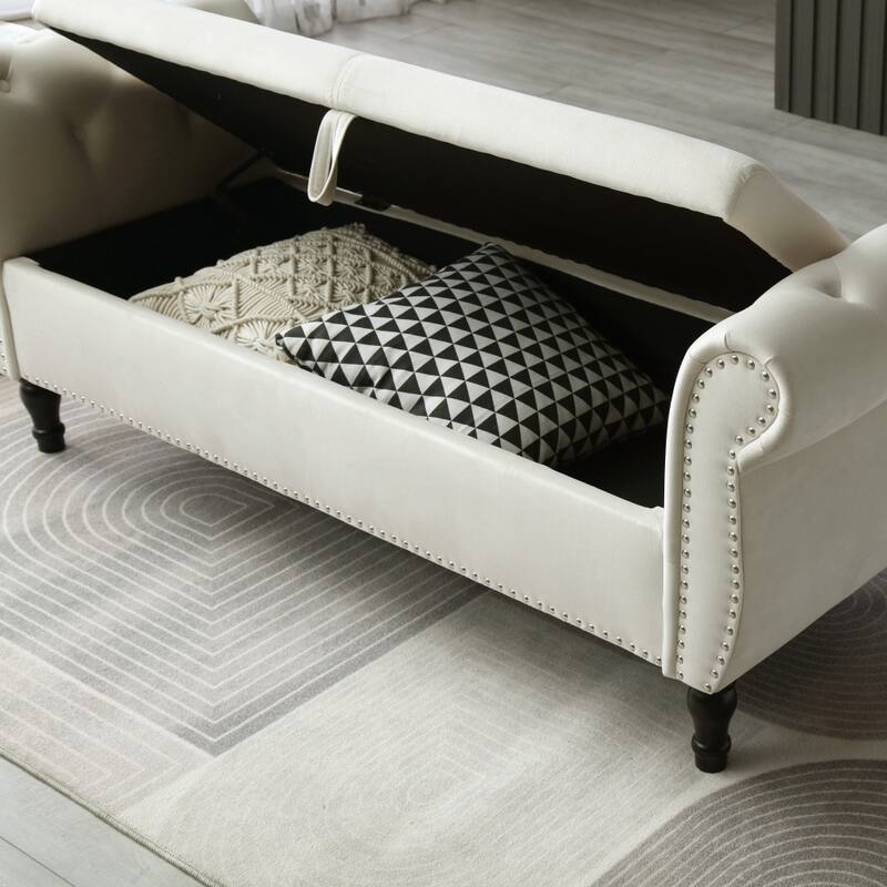 63" Velvet Multifunctional Storage Rectangular Sofa Stool