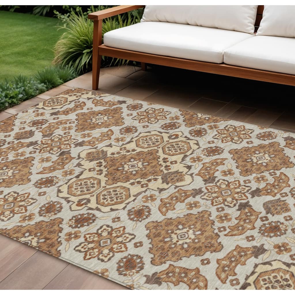 HomeRoots Medallion Traditional Rectangle Outdoor Rug