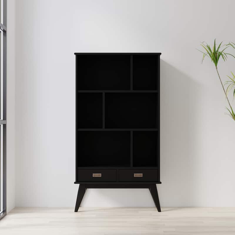 WYNDENHALL Tierney SOLID HARDWOOD 64x35 inch Modern Wide Bookcase and Storage Unit - 35"w x 14"d x 64" h - Black