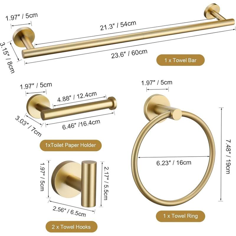 (Brusehd Dark Gold)Bathroom Hardware Set, 304 Brushed Stainless Steel, 24 Inch