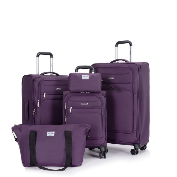 Durable 5-Piece Softshell Suitcase Set with Smooth Spinner Wheels
