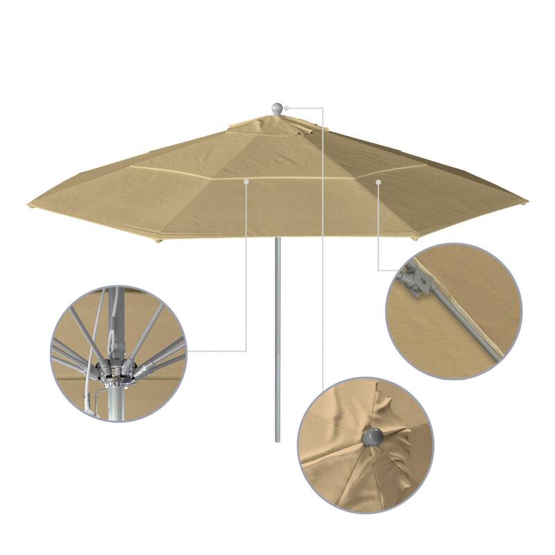 California Umbrella 11' Venture Series Patio Umbrella, Silver Aluminum Pole Fiberglass Ribs Pulley Lift Sunbrella