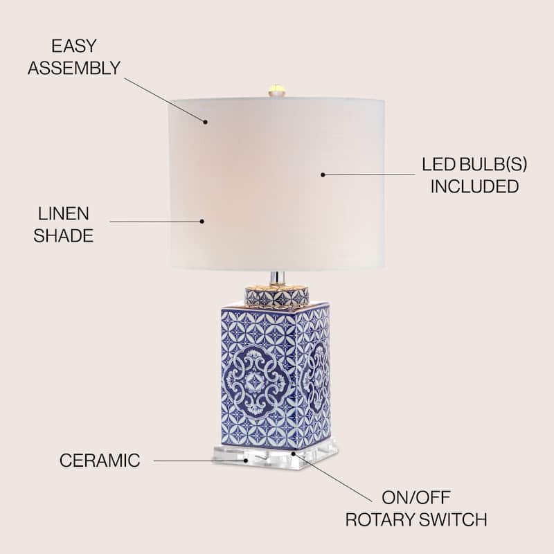 Holly 23" Chinoiserie LED Table Lamp, Blue/White by JONATHAN Y