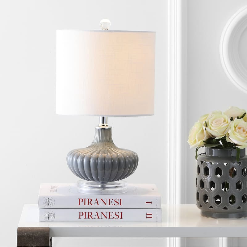 Duncan 18" Glass and Lucite LED Table Lamp, Gray by JONATHAN Y