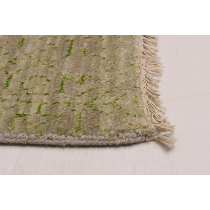 ECARPETGALLERY Hand-knotted Silk Shadow Light Khaki Silk, Wool Rug - 6' 10" x 9' 10"
