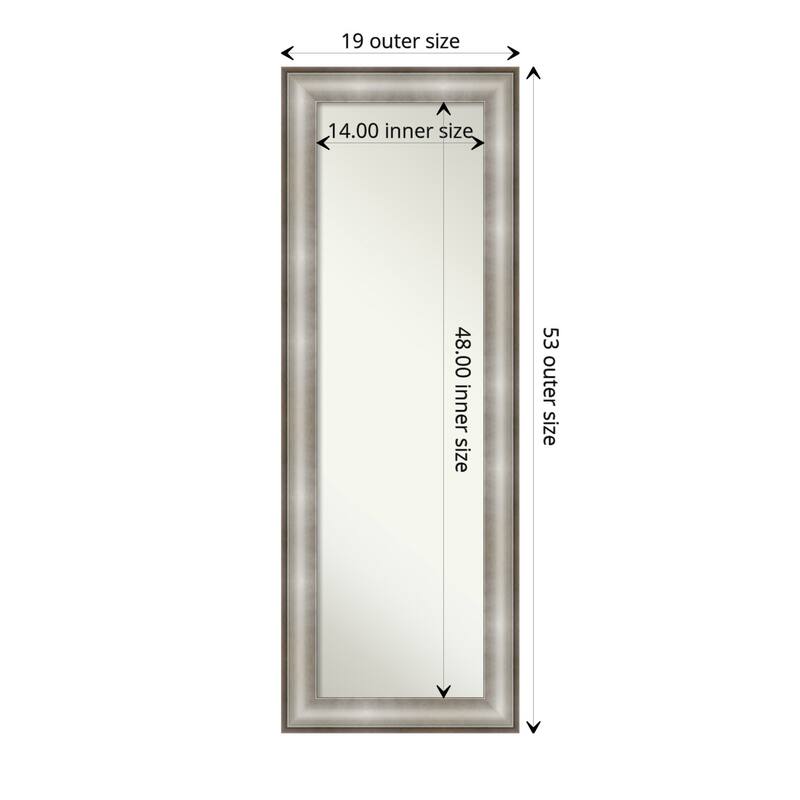 Non-Beveled Full Length On The Door Mirror - Imperial Frame - Outer Size: 19 x 53 in - Imperial Silver
