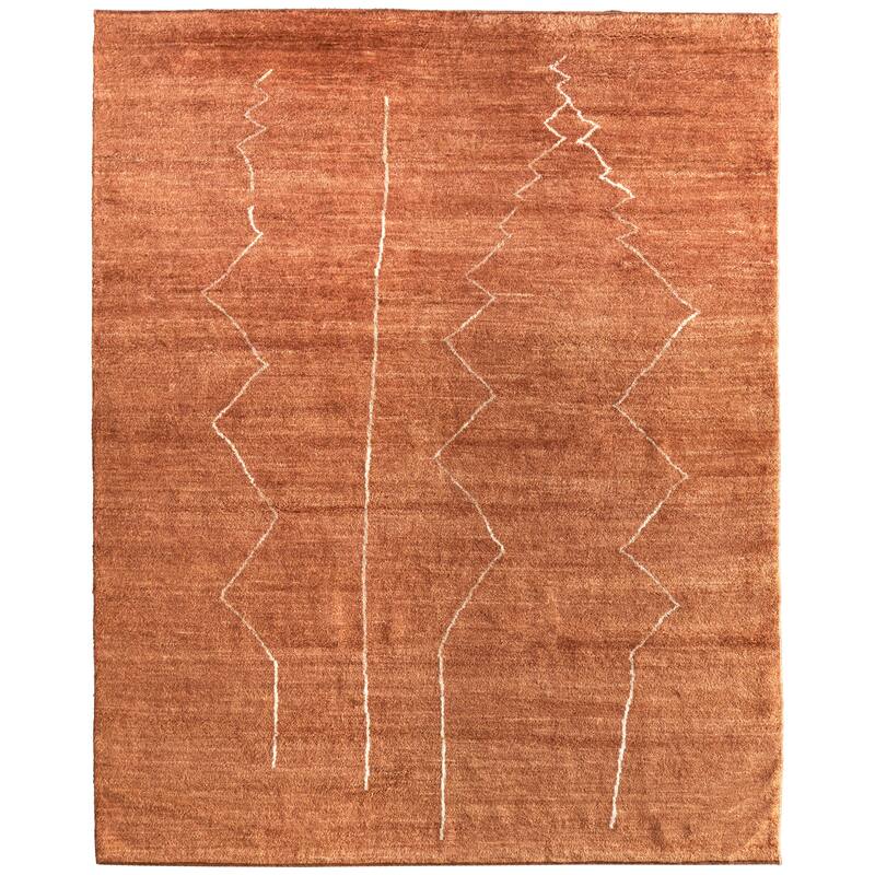 Grand Bazaar Fitzroy Hand Knotted Abstract Modern Area Rug - 8'6" x 11'6" - Orange/White