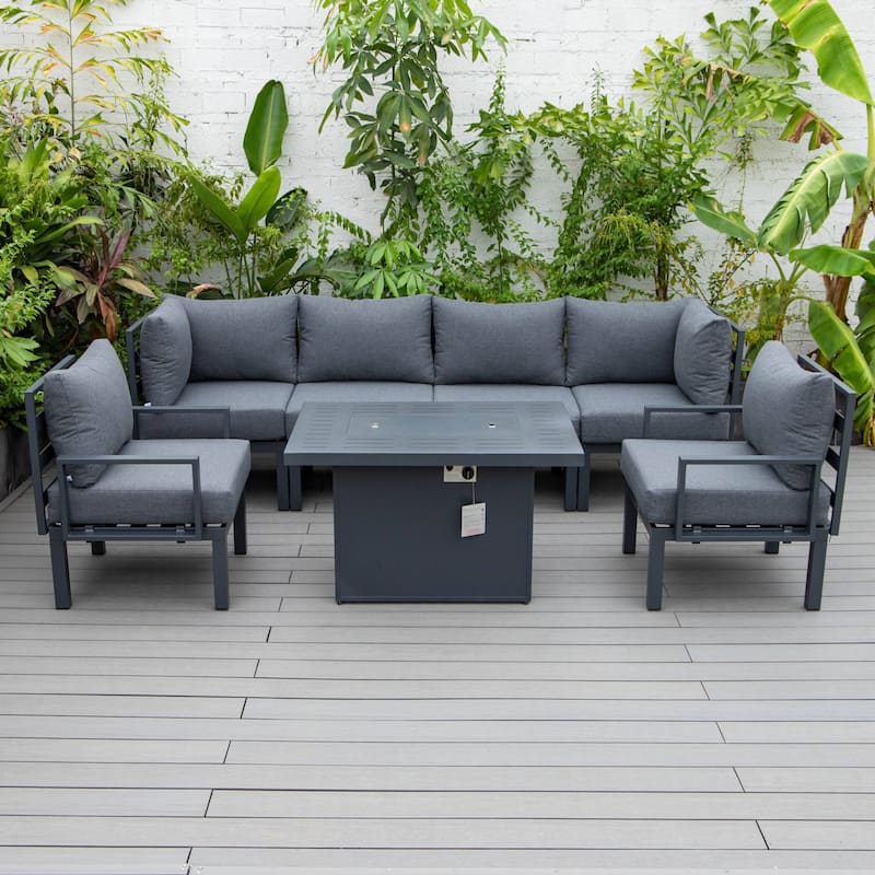 Outdoor 7-Piece Patio Sectional Set Aluminum Frame W/ Fire Pit Table