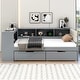 preview thumbnail 12 of 16, Twin Size Wood Platform Bed with Storage Shelves, Drawers, Charging Station and Upholstered Headboard, Cream